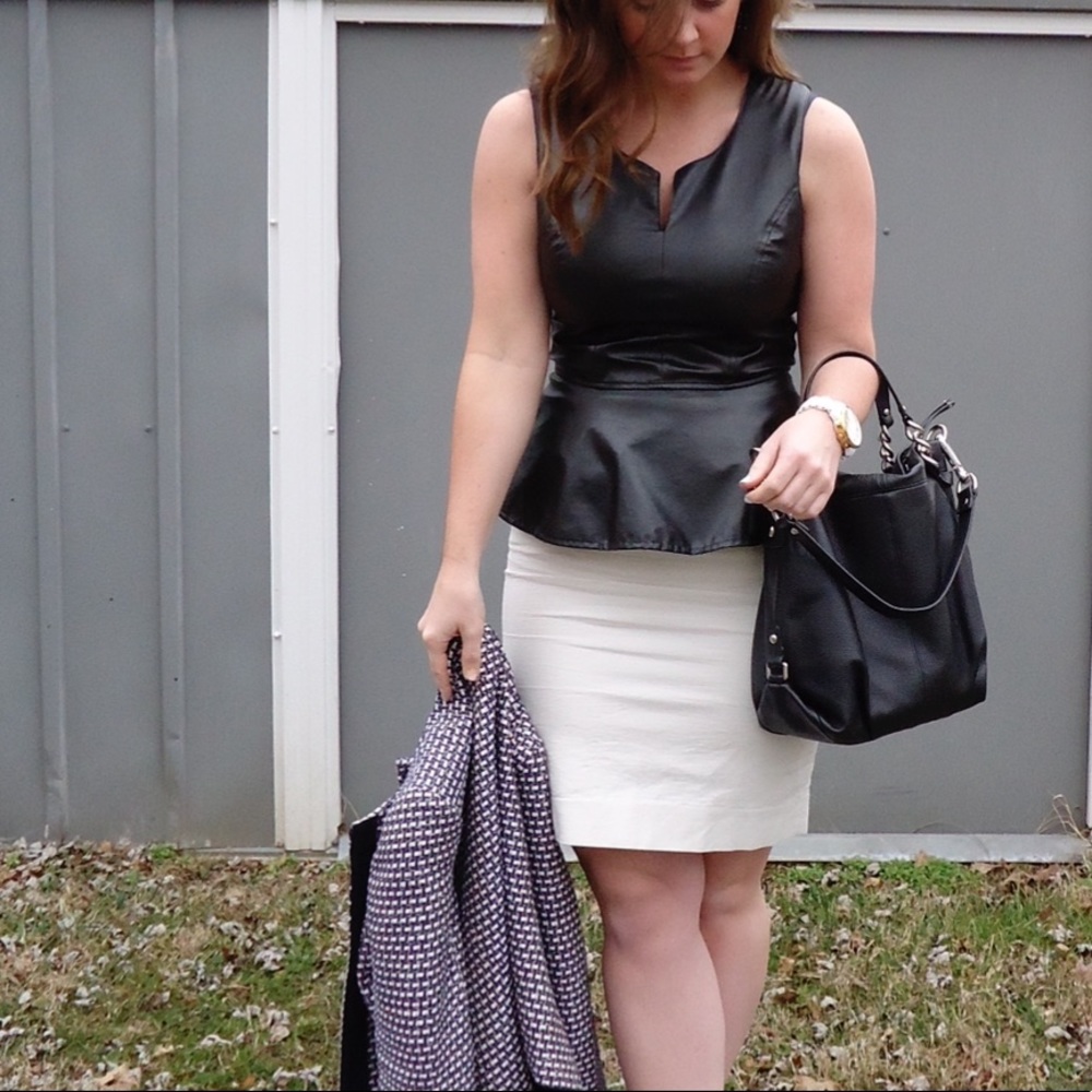 Black Faux Leather Pleather Peplum Sleeveless Top